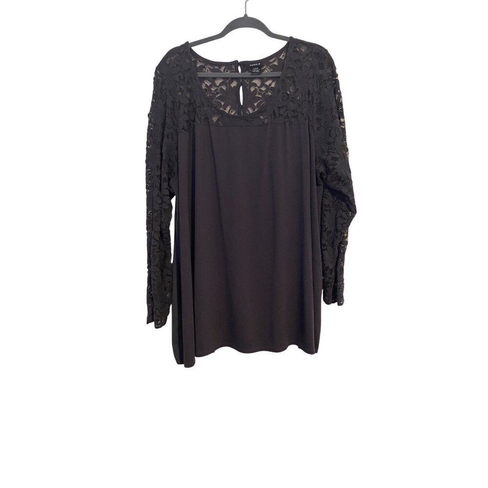 Torrid Top Women’s Size 4X Gray Lace Detail Relaxed Fit Keyhole Back Preppy Boho